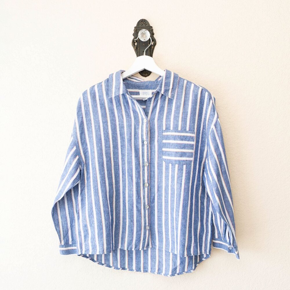 Sigrid Olsen Blue and White Striped Button-Down Shirt